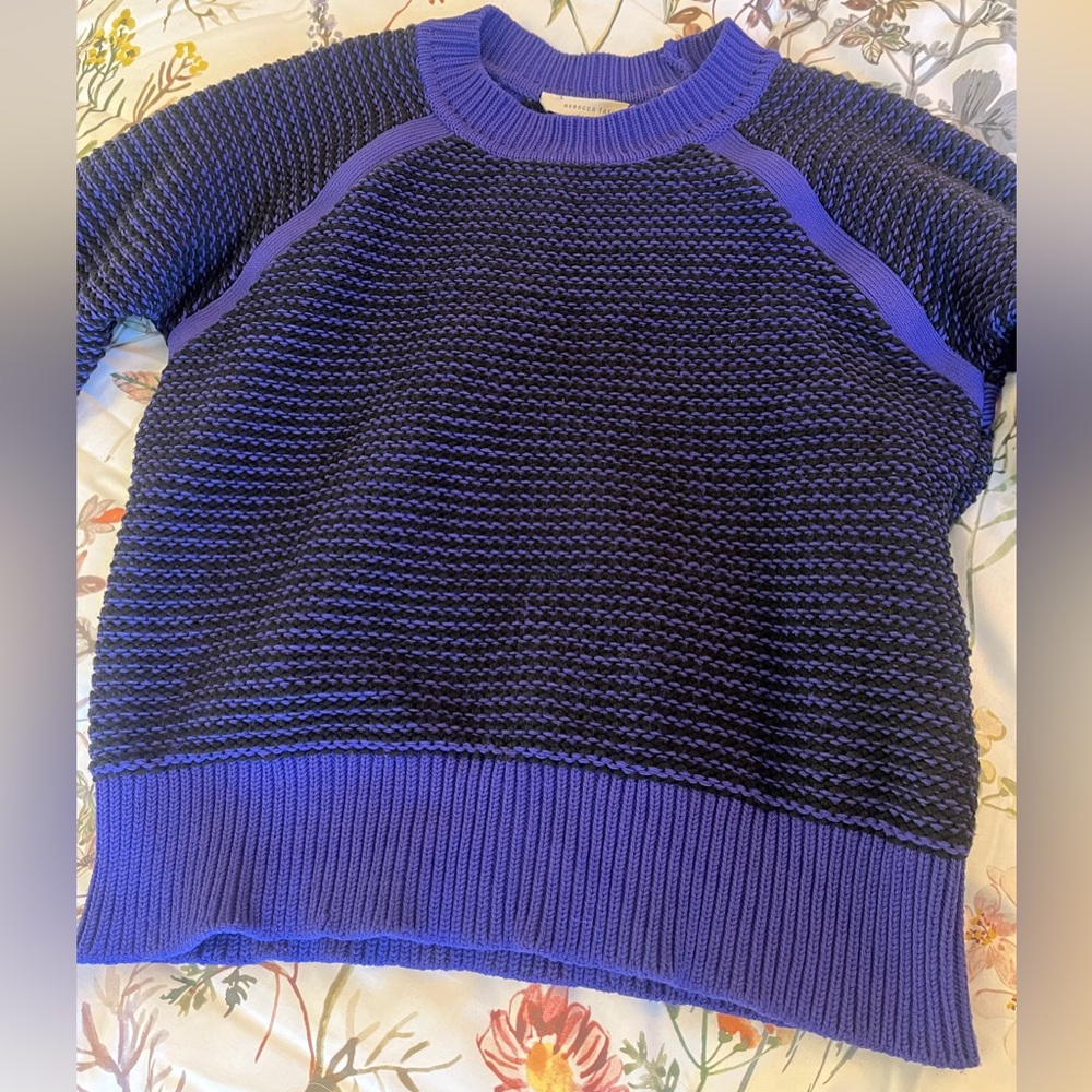 Rebecca Taylor Blue and Black Textured Crewneck Sweater